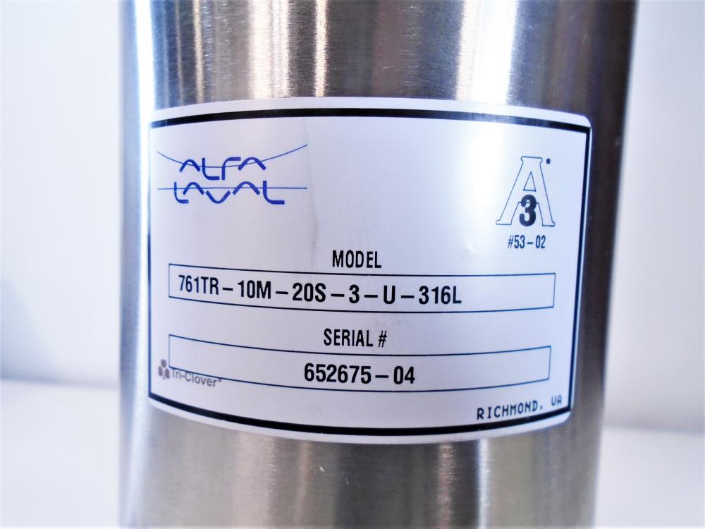 Alfa Laval Tri-Clover 3" Stainless Sanitary Valve, Model 761TR-10M-20S-3-U-316L